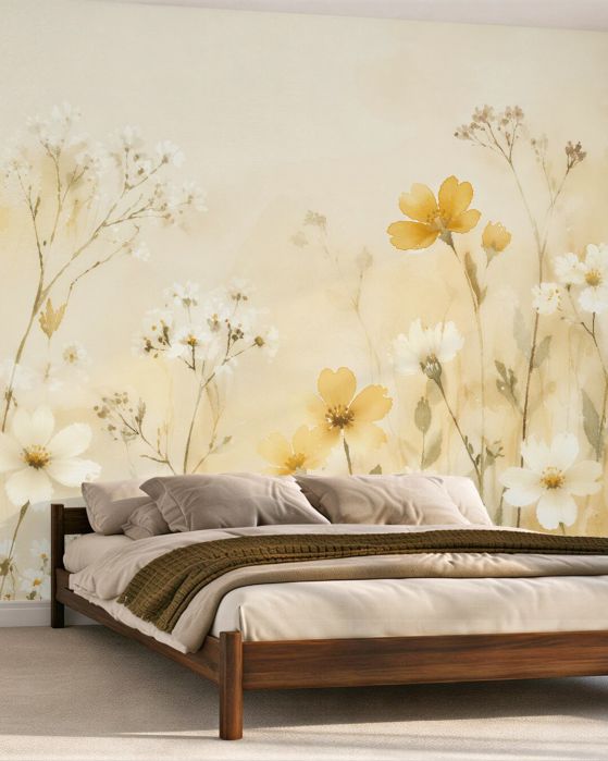 Fototapeten Zarte Wiese mit goldenen Blumen