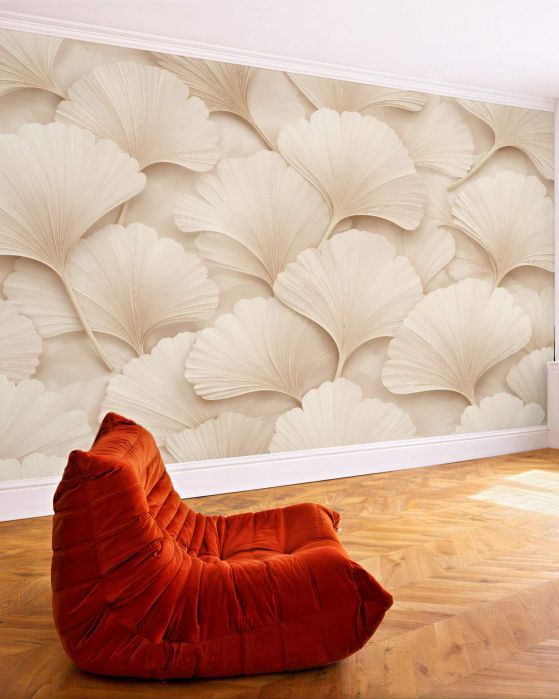 Fototapeten Cremefarbene Ginkgoblätter 3D