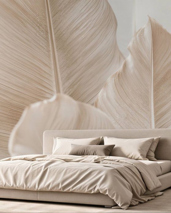 Fototapeten Beige Blätter in zarter Nahaufnahme