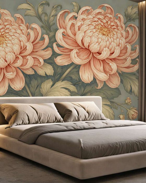 Fototapeten Chrysanthemen im Vintage-Stil