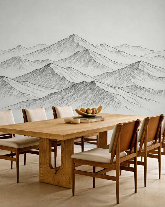 Fototapeten Minimalistisch skizzierte Bergketten