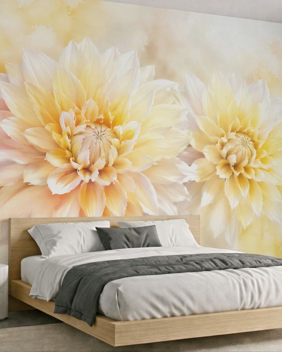 Fototapeten Cremige Blumen in leuchtender Aquarellmalerei