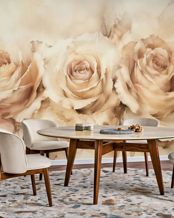 Fototapeten Cremefarbene Rosen in weicher Aquarelloptik