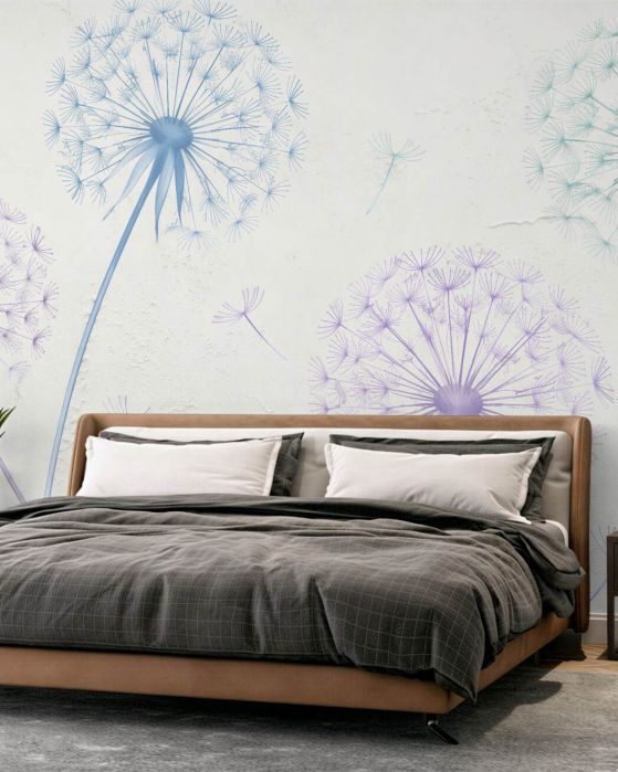 Fototapeten Pastellfarbene Pusteblumen auf Putz