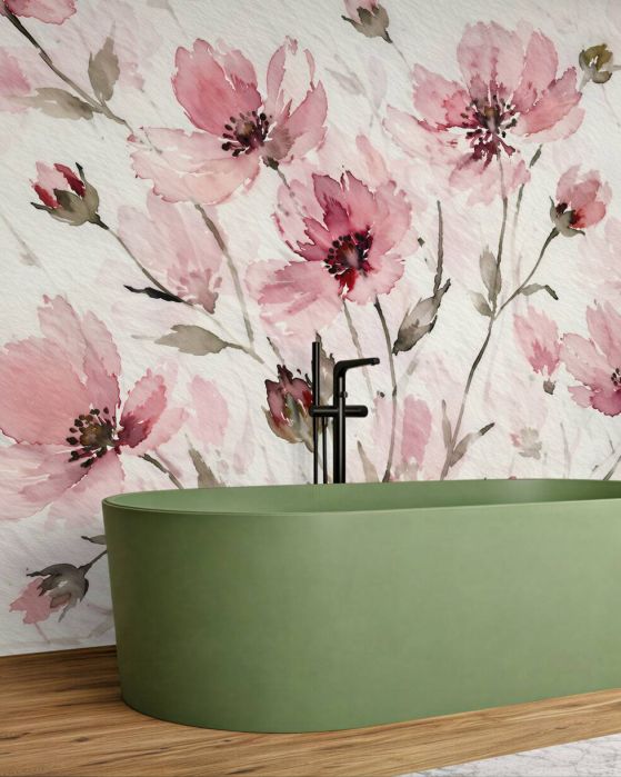 Fototapeten Aquarellartige rosa Wildblumen