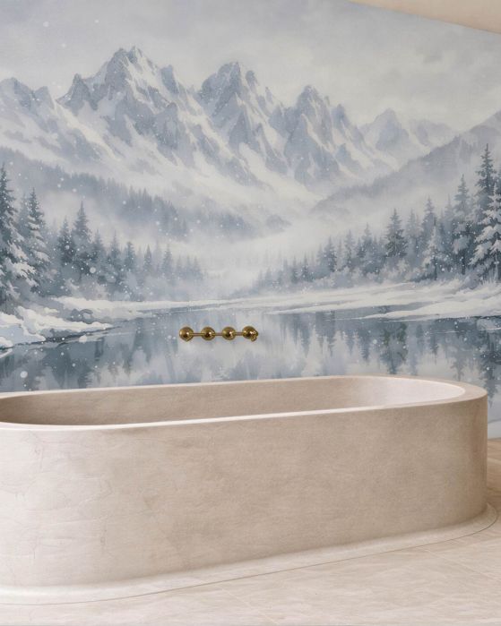 Fototapeten Schneeberge über einem ruhigen See