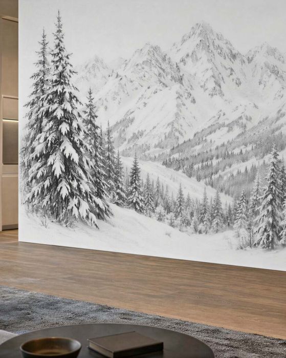 Fototapeten Wintergipfel und Fichtenwald