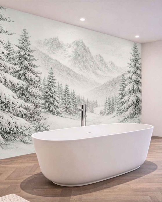 Fototapeten Schneetal in der Stille der Berge