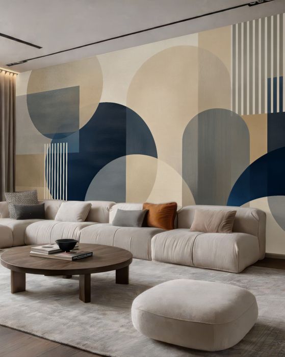 Fototapeten Geometrische Harmonie in Dunkelblau und Beige