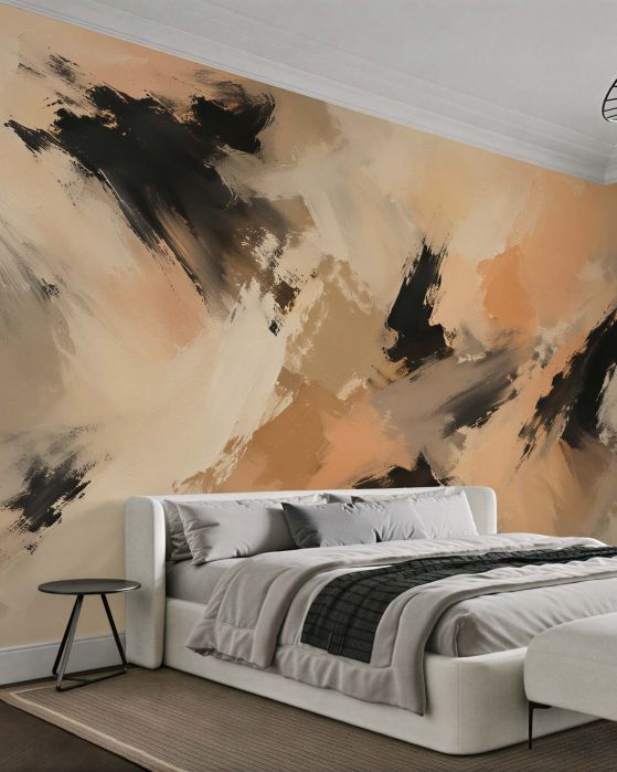 Fototapeten Beige Abstraktion mit schwarzen Akzenten