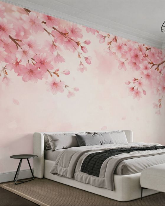 Fototapeten Rosa Kirschblüten in Aquarell