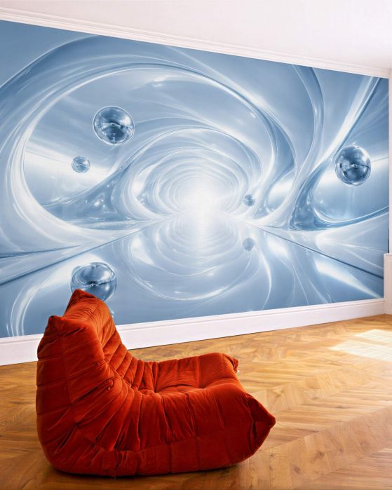 Fototapeten Blauer futuristischer Tunnel mit Sphären
