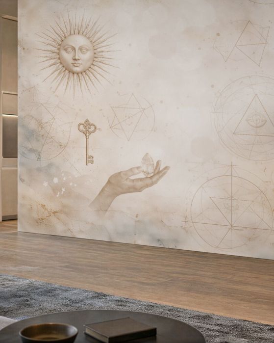 Fototapeten Mystische Symbole und Löwe