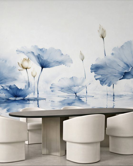 Fototapeten Blaue Lotusblüten auf dem Wasser