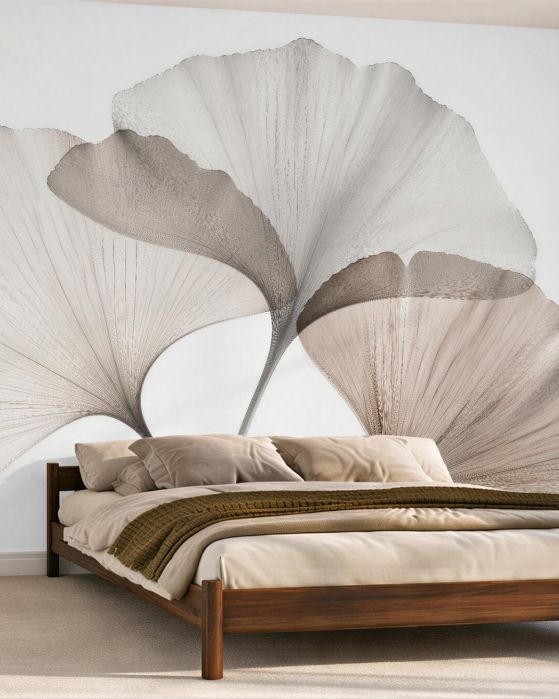 Fototapeten Zarte Ginkgoblätter in Beige