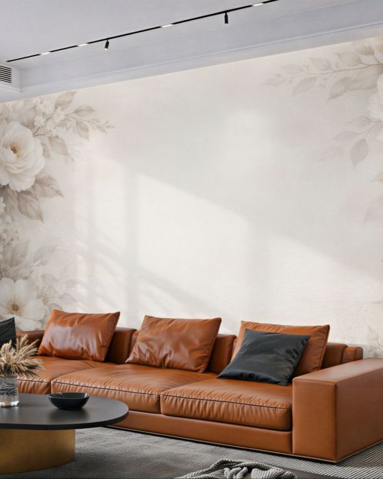 Fototapeten Cremefarbener floraler Rahmen voller Eleganz