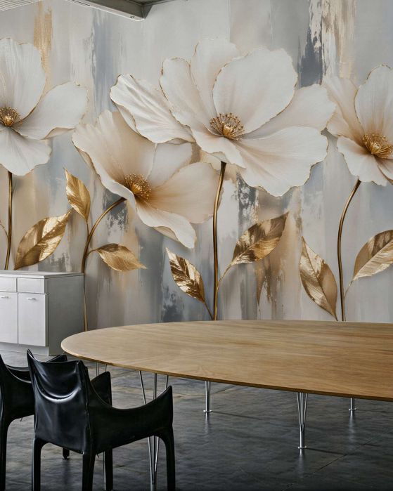 Fototapeten goldene Blumen in elegantem Glanz