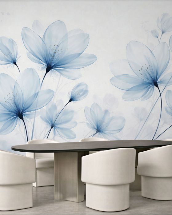 Fototapeten Zarte blaue Blumen im Licht