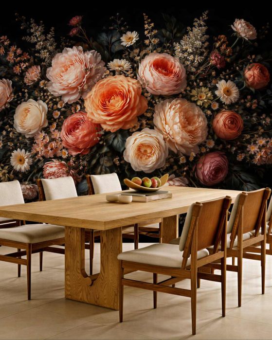 Fototapeten Romantischer Blumenstrauß auf schwarzem Hintergrund