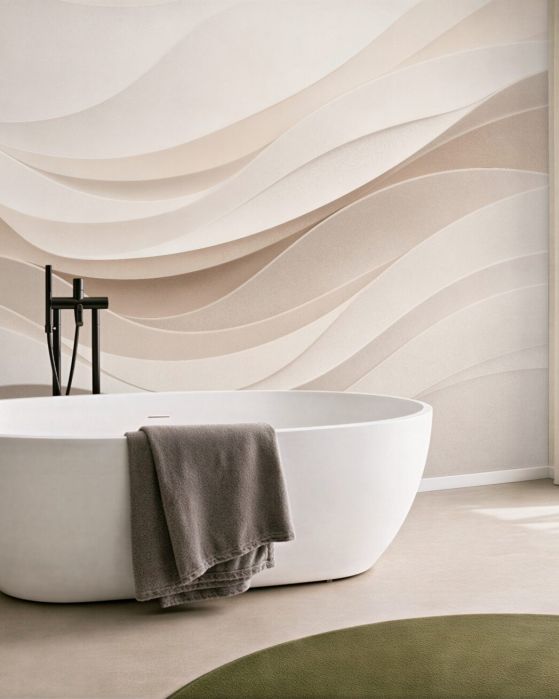 Fototapeten Cremefarbene Wellen im modernen Relief