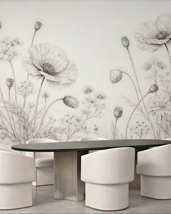 Fototapeten Zarte Skizze von Wildblumen