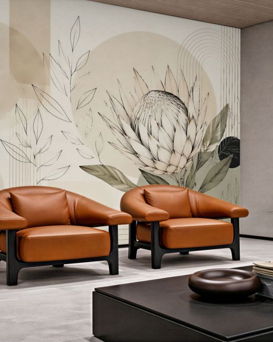 Fototapeten Geometrische Protea in beiger Harmonie