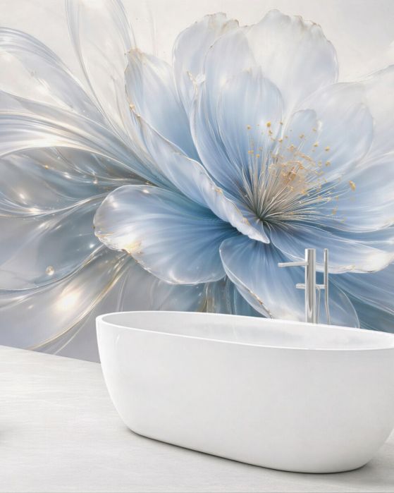 Fototapeten Ätherische blaue Blüte mit Gold