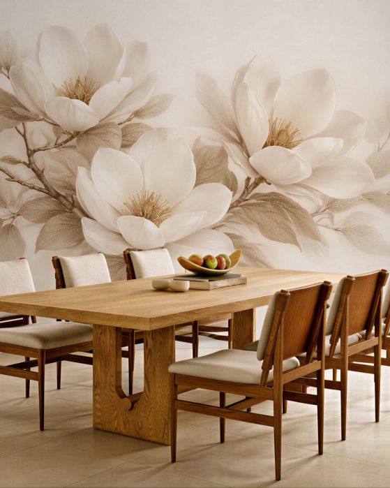 Fototapeten Cremefarbene Magnolie in voller Blüte