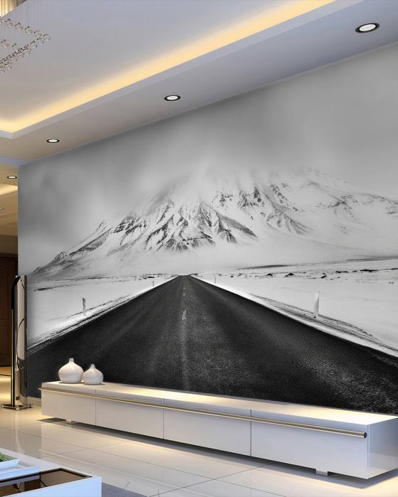 Fototapeten Straße zum schneebedeckten Berg
