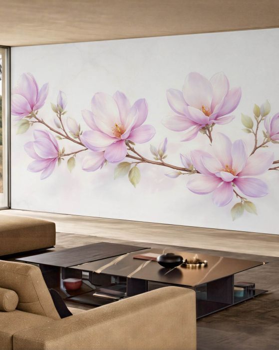 Fototapeten Zarte Magnolien auf hellem Hintergrund