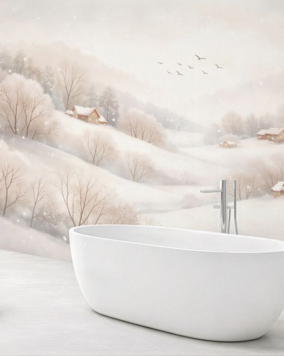 Fototapeten Winterliches Tal im sanften Nebel