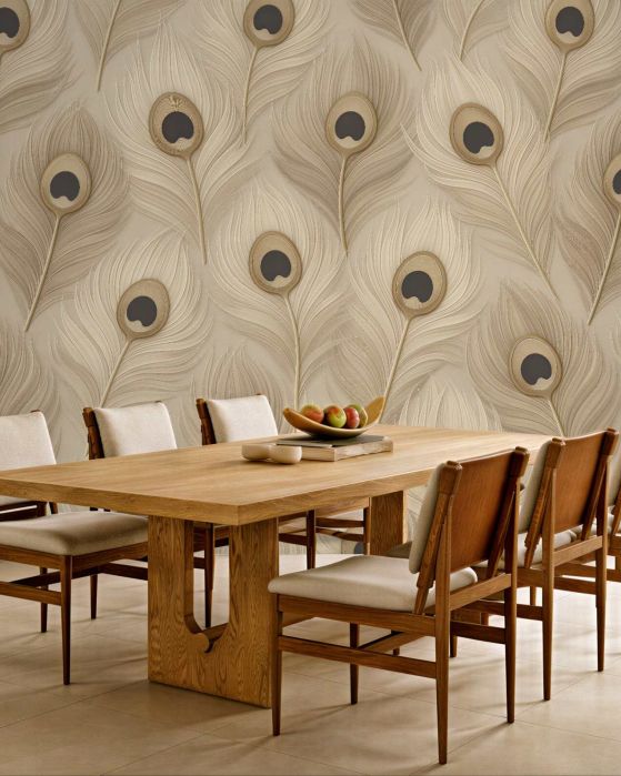 Fototapeten Beige Pfauenfedern der Eleganz