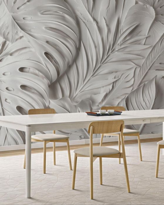 Fototapeten Weiße Blätter in elegantem Relief