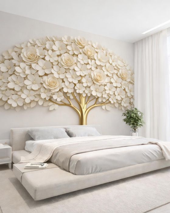 Fototapeten Goldener Baum rosiger Eleganz