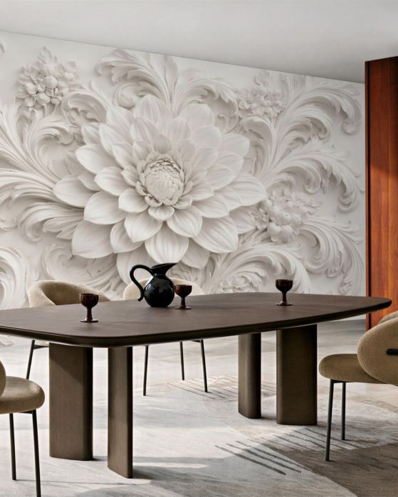 Fototapeten Weiße Blüte im palastartigen Relief