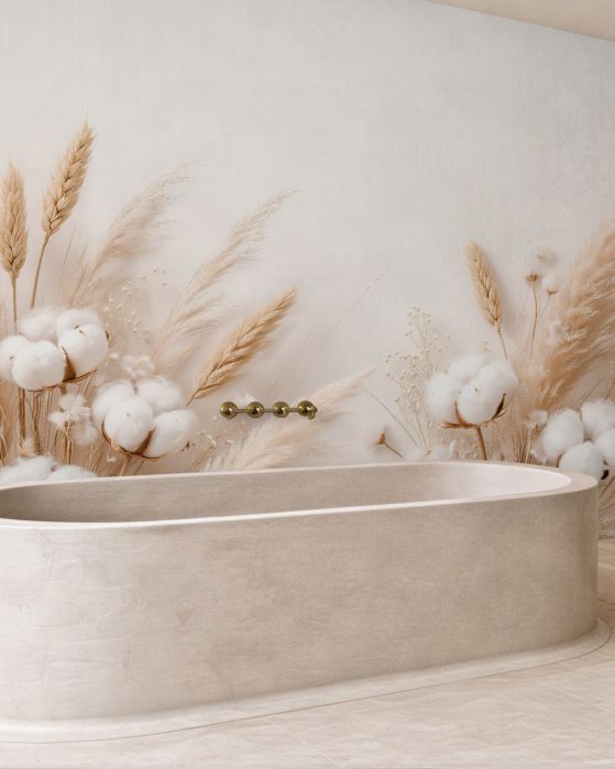 Fototapeten Beige Gräser und baumwollene Zartheit