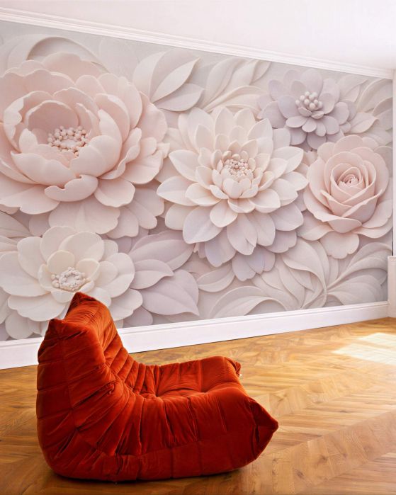 Fototapeten Pudrige Blumen im 3D-Effekt