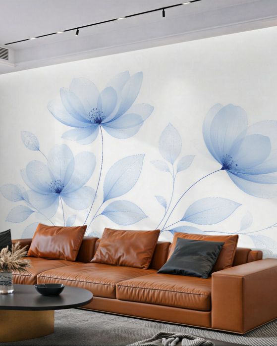 Fototapeten Hellblaue Blumen in minimalistischer Komposition