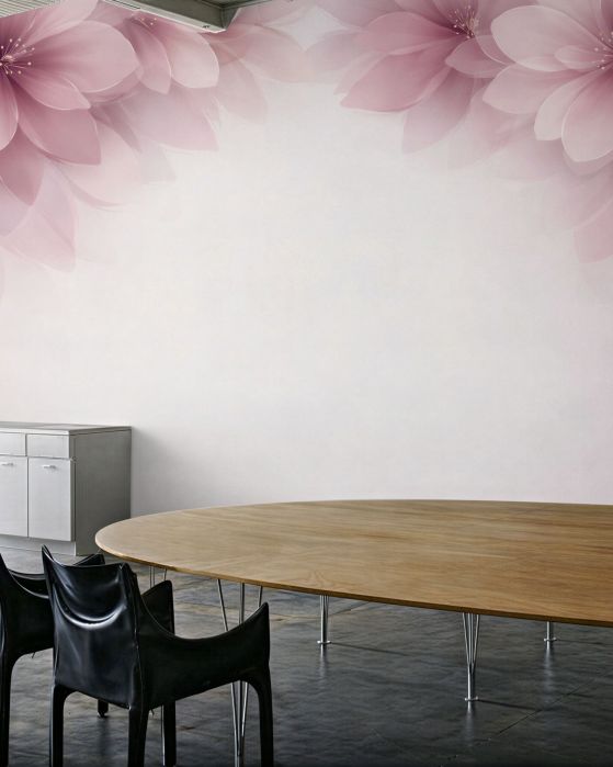 Fototapeten Rosa Blumen in zartem Nebelschleier