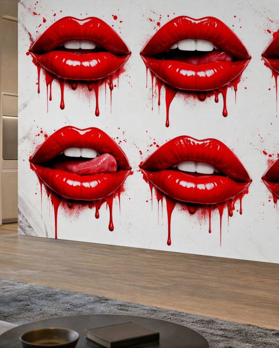 Fototapeten Rote Lippen im Pop-Art-Stil