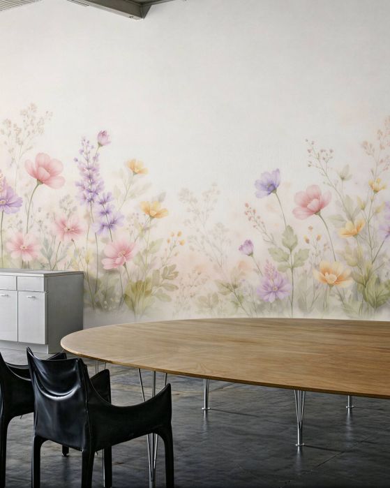 Fototapeten Pastellfarbene Blumenwiese