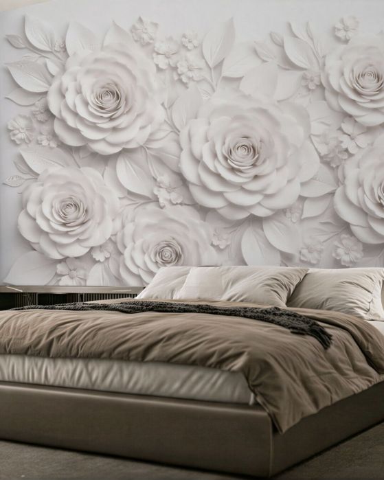 Fototapeten Weiße Rosen in Papierrelief