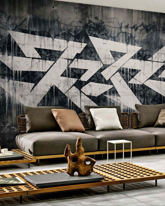 Fototapeten Geometrisches Graffiti auf Beton