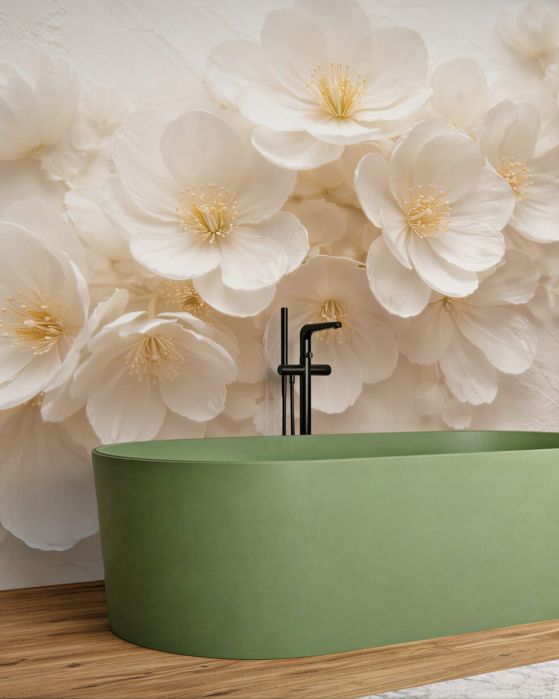Fototapeten Cremefarbene Blumen in elegantem Relief