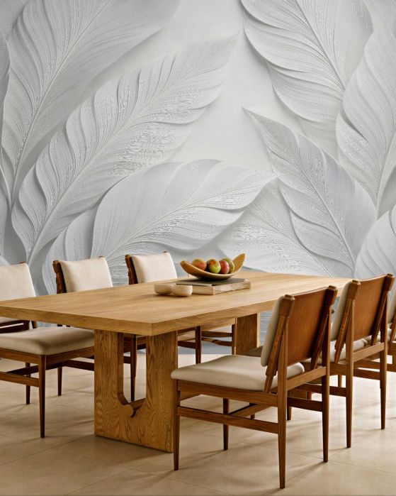 Fototapeten Weiße Blätter im eleganten Relief