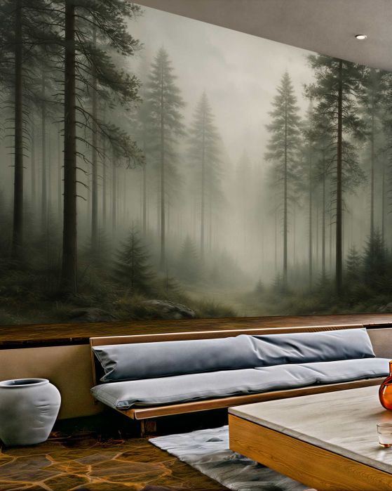 Fototapeten Waldweg im Nebel