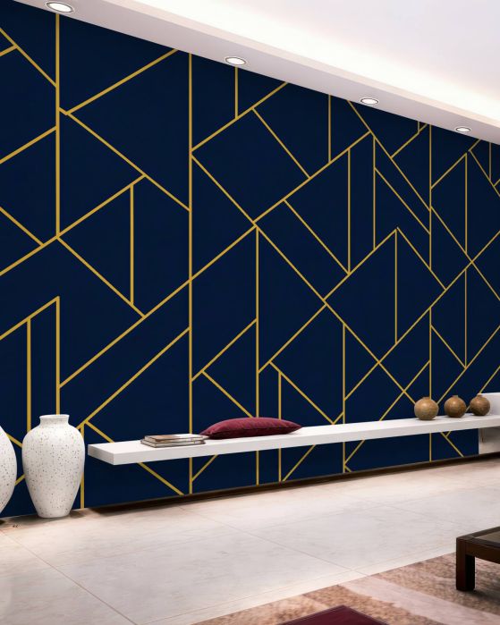 Fototapeten Marineblaue Geometrie mit goldener Linie
