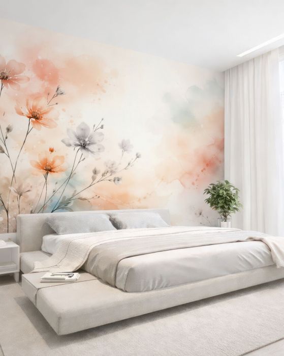 Fototapeten Zarte Blumen in Aquarell