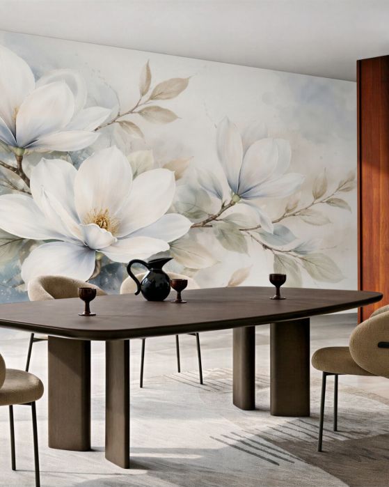 Fototapeten Zarte Magnolien in Aquarell