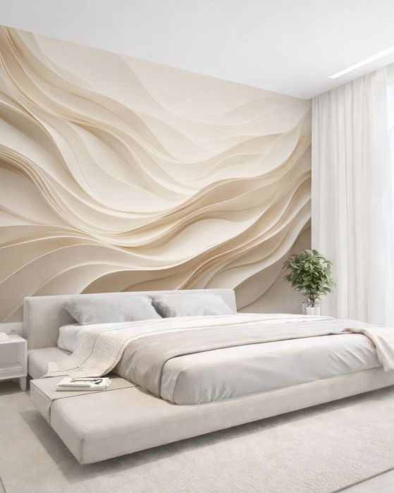 Fototapeten Cremefarbene Wellen eleganter Abstraktion